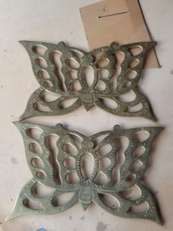 Vintage pair of brass butterfly trivets