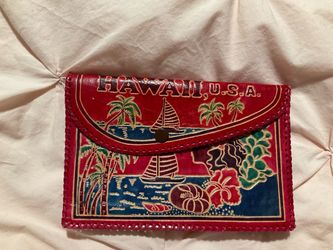 Vintage Red Leather Hawaiian Wallet