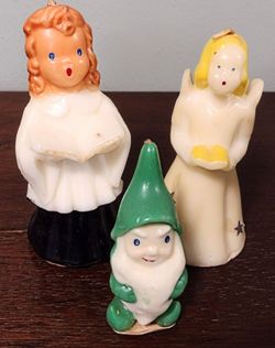 Lot of 3 vintage Gurley and Tavern candles: angel, choir girl, elf.