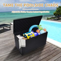 230 Gallon Resin Outdoor Deck Box Waterproof, Extra Large Patio Storage Box with Lockable Storage Containers for Patio Furniture Cushions, Pool Access