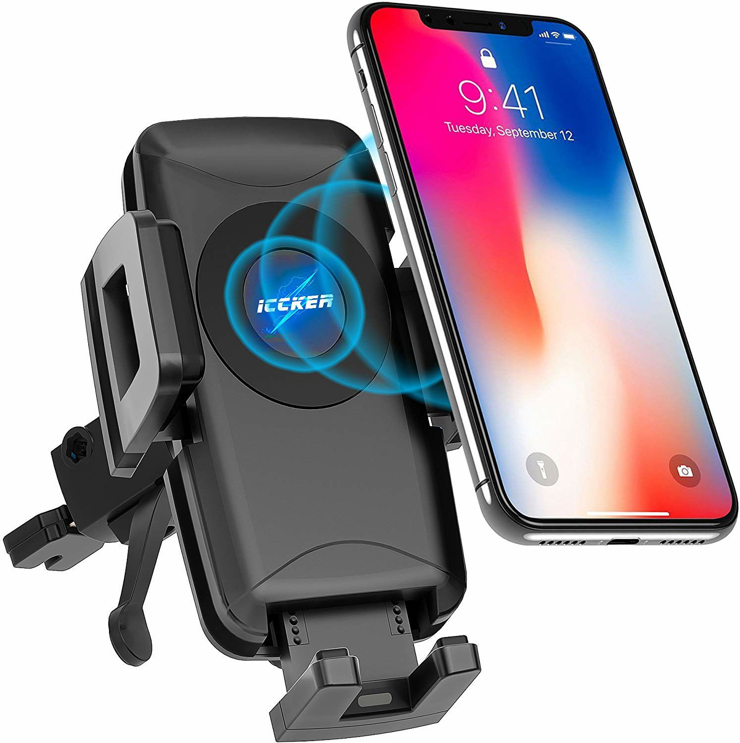 Wireless Car Charger Qi Fast Wireless Charger Air Vent Phone Mount
