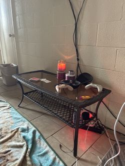 Glass Top Coffee Table — Black Wicker