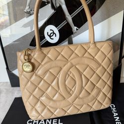 Authentic CHANEL Caviar Leather Medallion Tote Bag