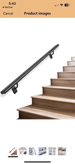 Industrial Stair Handrail Wall-Mounted Hand Rails for Indoor Stairs Black Pipe Stair Railing Indoor Metal Hand Rail for Indoor & Outdoor Steps Aluminu