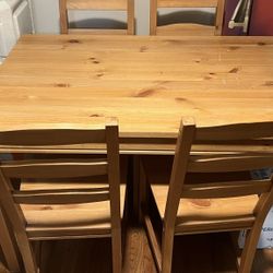 IKEA HÄGERNÄS Solid Pine Dining Set — Table + 4 Chairs