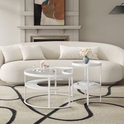 White Round Nesting Coffee Table Set
