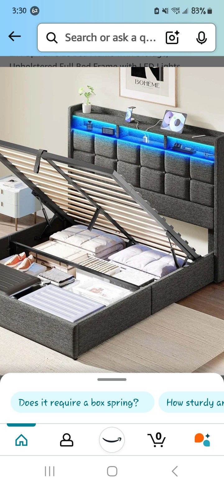 Lift Up Full Size Storage Bed With Multicolored Lights , Headboard and Frame Full Size
