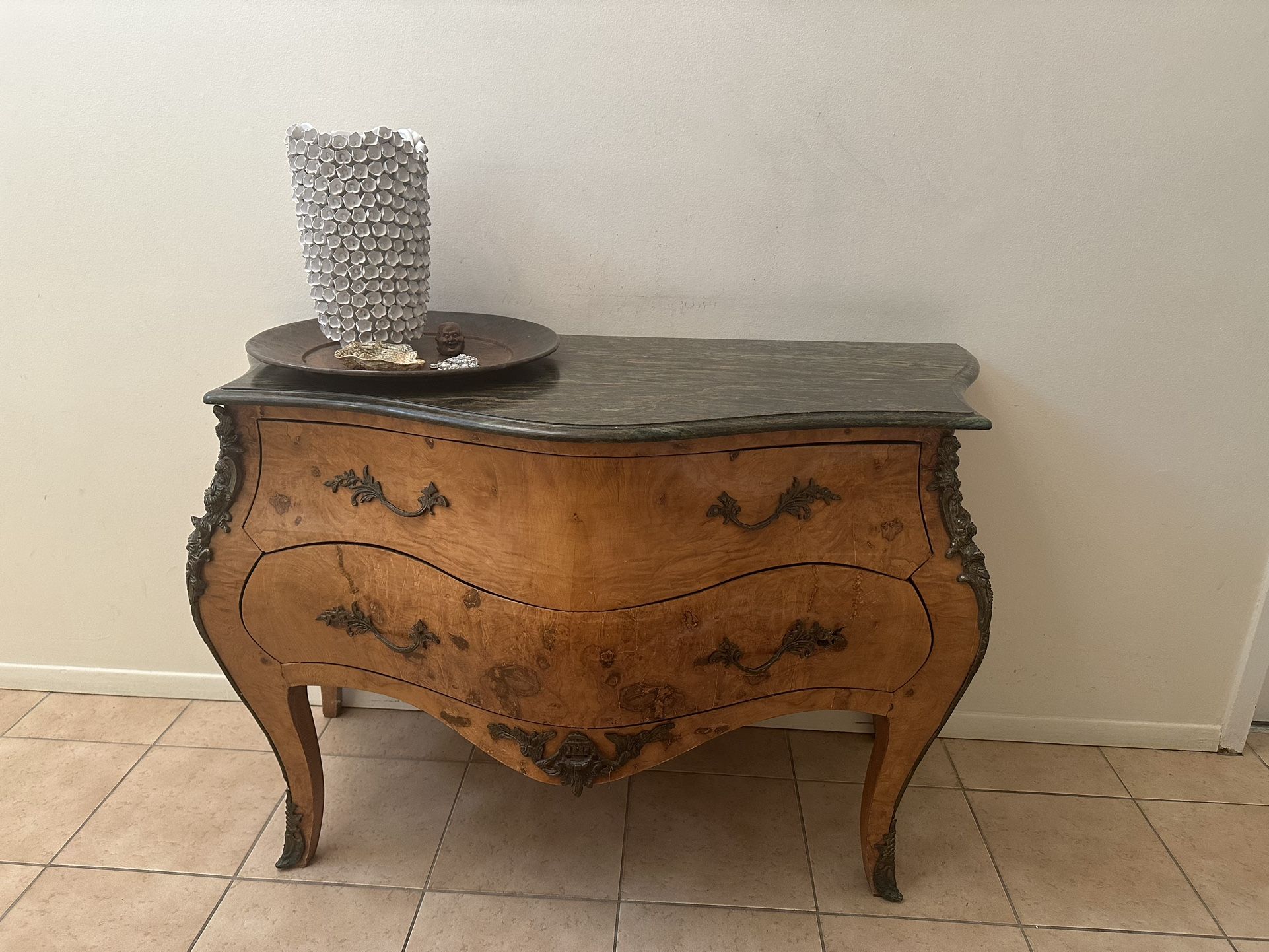 Wooden & Green Marble Entry Table - EXCELLENT CONDITION!!