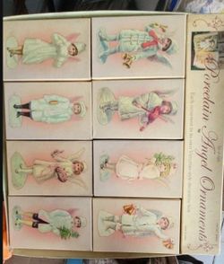 8 Porcelain Christmas Ornaments Set