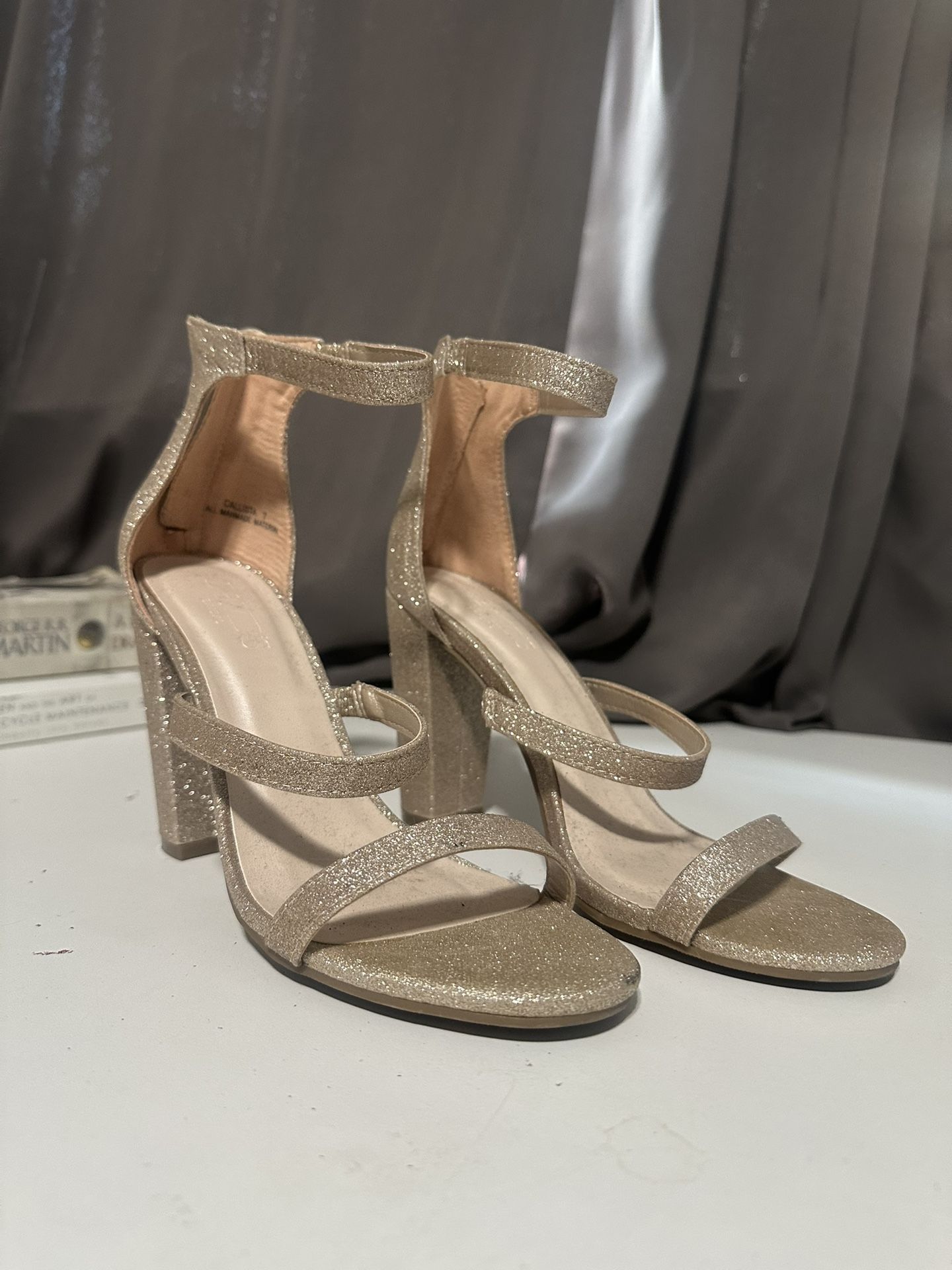 Beige/ Tan Glitter Heels