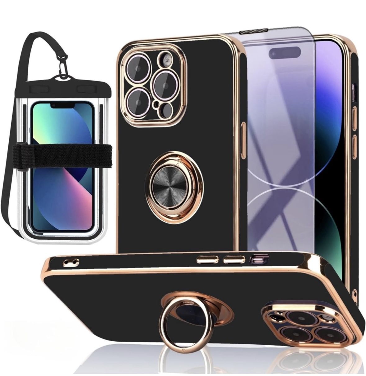 iPhone 13 Pro Max Case 3 in 1 With Screen Protector Anti Blue Light & Waterproof Phone Pouch - black