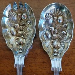 William Adams Sheffield Kings Pattern Silverplate 2-pc Solid Salad Set