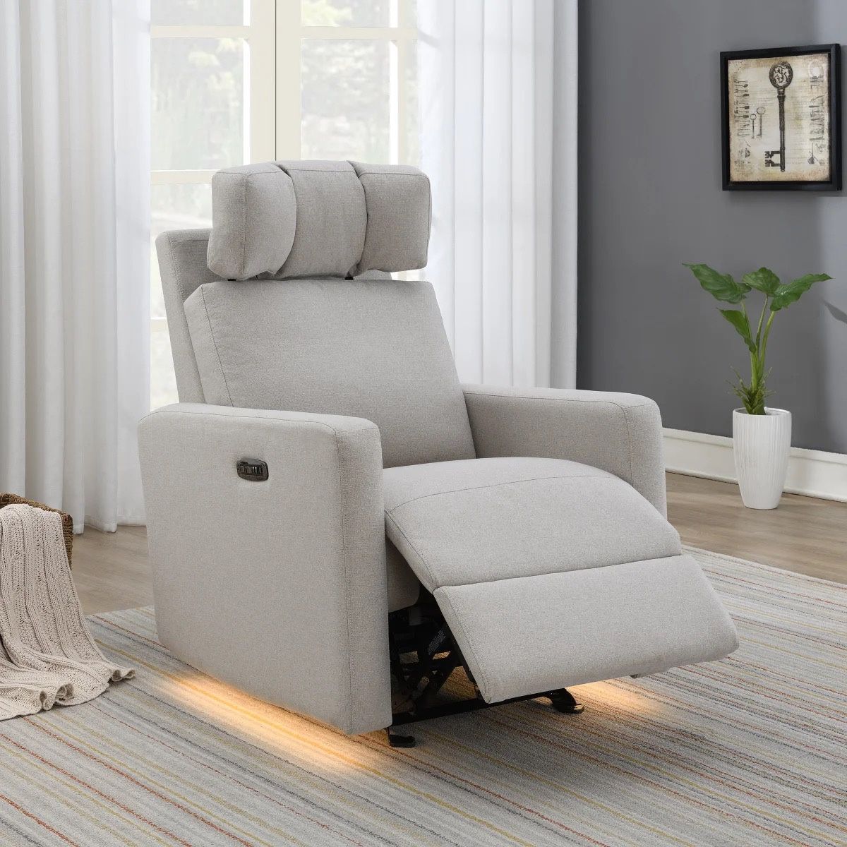 OUTLET | Tallula Fabric Power Glider Recliner with Power Headrest, Tan