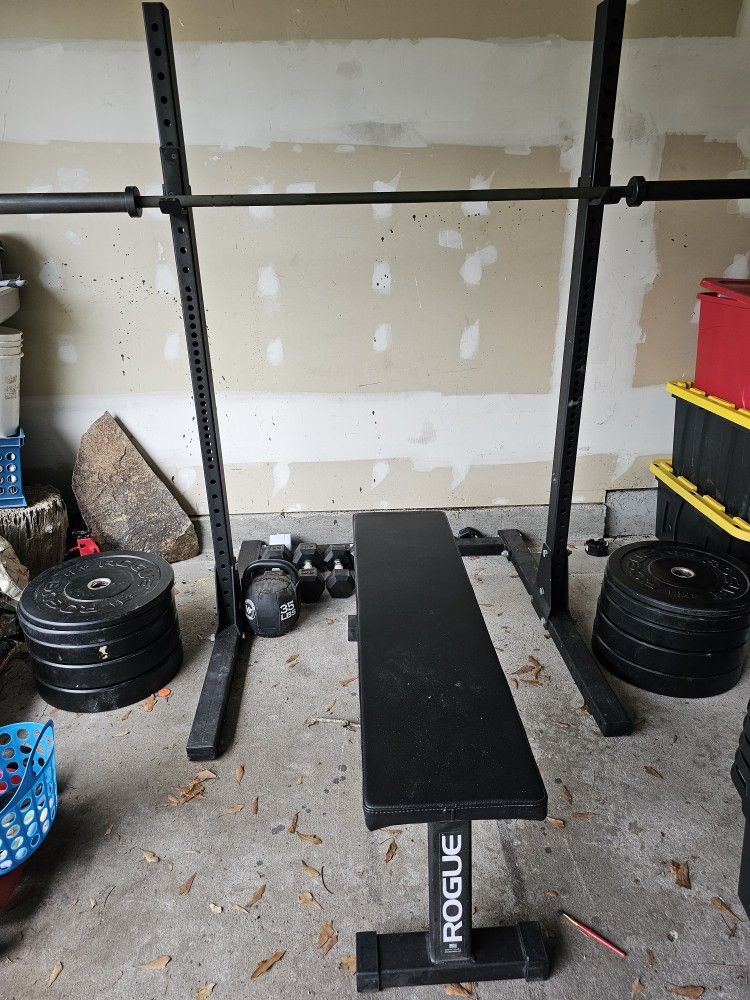 Rogue Squat Rack & Bumper Plates – Complete Garage Gym Setup