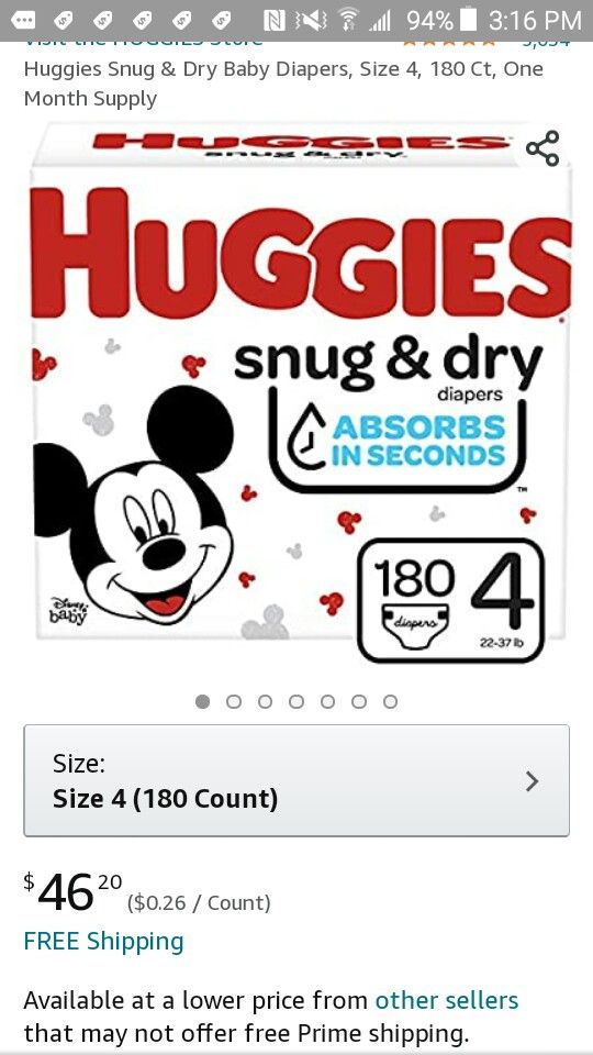 Huggies snug and dry size 4 180 count (front display )