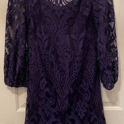 Laundry by Shelli Segal Lace Dress Womens Size 2 Half Sleeve Zipper Purple 