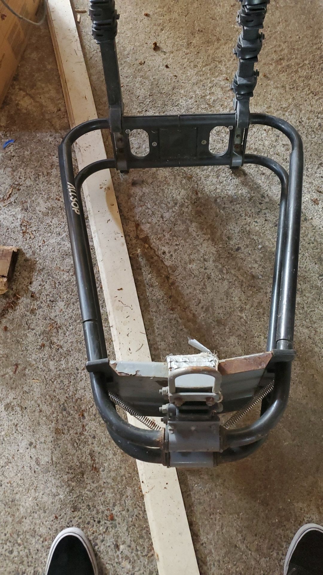 Old school bike carrier, setup for 3 bike but can hold 4.