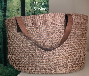 Boho Woven Open-Weave Jute/Straw Market Tote Bag