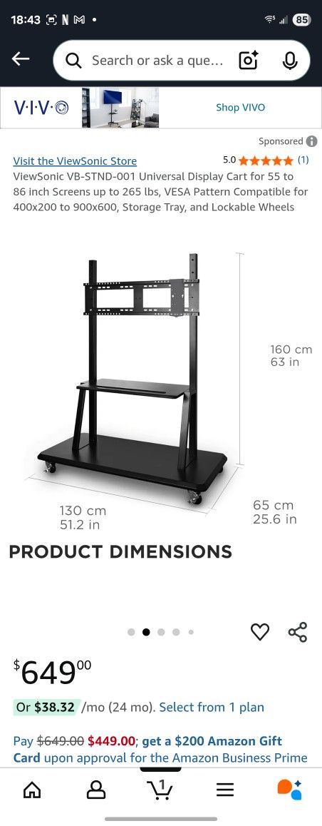 ViewSonic VB-STND-001 Universal Display Cart