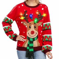 Christmas Sweater Womens LED Light Up Reindeer Size Small