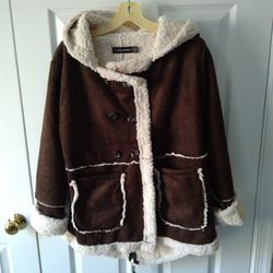 Womens Brown Cotton Suede/ Fleece Coat Size L