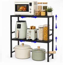 Expandable 2-Tier Heavy-Duty Metal Storage Shelves – Adjustable Black