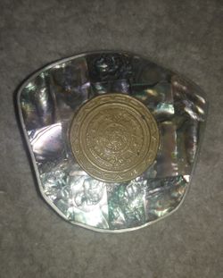 Vintage Silver Abalone Mayan calendar belt buckle