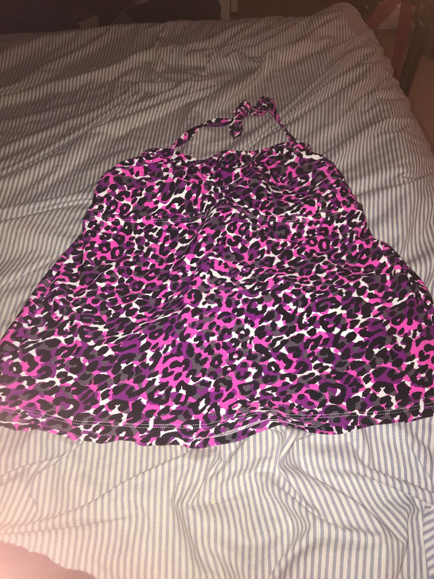 Pink and purple cheetah print bathing suit top