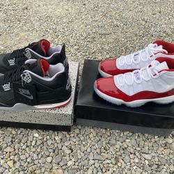 Size 10 And 11 Air Jordan 4 And 11 Bred And Cherry
