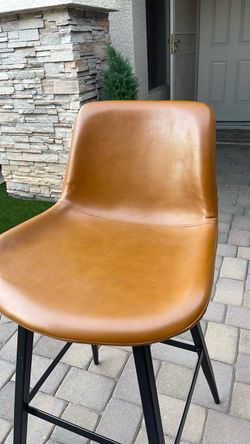 1 Tan Faux Leather Bar Stool with Black Metal Legs