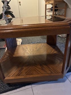 Real wood &glass table with matching coffee table