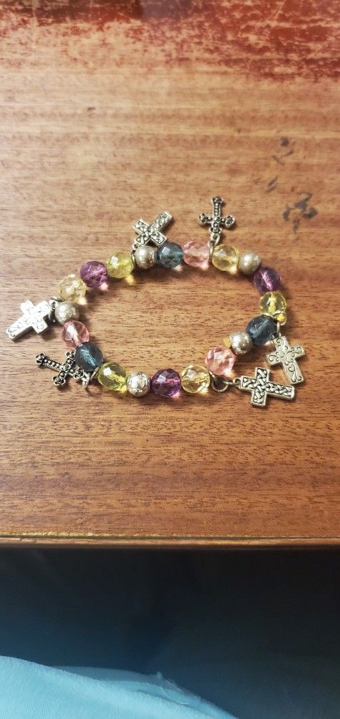 Beaded Bracelet With Cross Charms