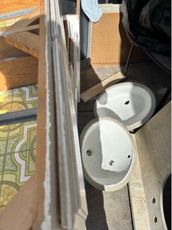 Free - Old bathroom fixtures, wood, vanity, and sink