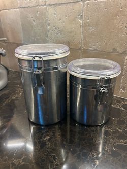Stainless Steel Clamp-Lid Canisters, Set of 2 8in 6 In Tall
