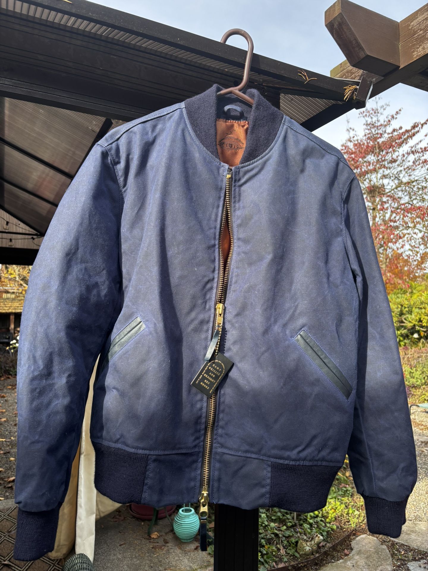 Kamp Grizzly x Draught Dry Goods Bomber Jacket Waxed Canvas Navy Medium