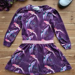 4T PLUM PURPLE BIRD PRINT JERSEY KNIT LONG-SLEEVE DRESS