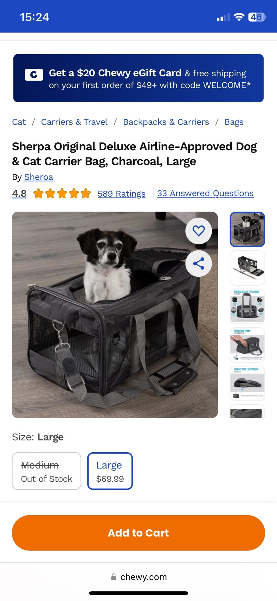 Pet Carrier Bag. Used 1 time only