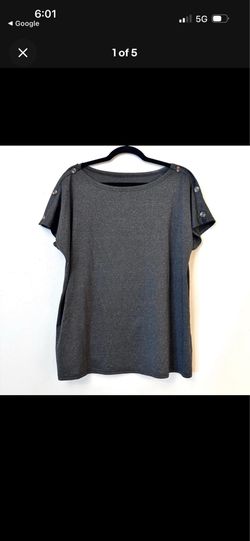 New  size XLMarled Buttoned Shoulder Boat Neck Dolman Cotton Blend Tee Gray Large