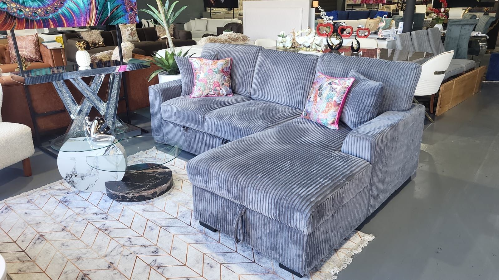 NEW SLEEPER SECTIONAL GRAY VELVET WITH STORAGE 115X65