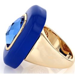 Blue Sapphire Color Glass & Enamel Brass Ring