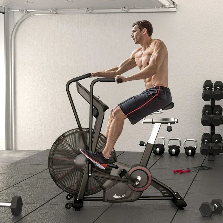 Syedee Air Bike,Unlimited Air Resistance System and Multi-Function Digital Monitor, Air Exercise Bike with Adjustable Seat