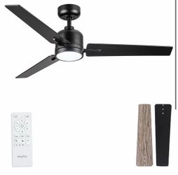 52 Inch Ceiling Fans with Lights Remote, Black Ceiling Fans Dimmable 3 Color Temperature, Timer, 3 Blades, 6 Speed Modern Fan Quiet Reversible DC Moto