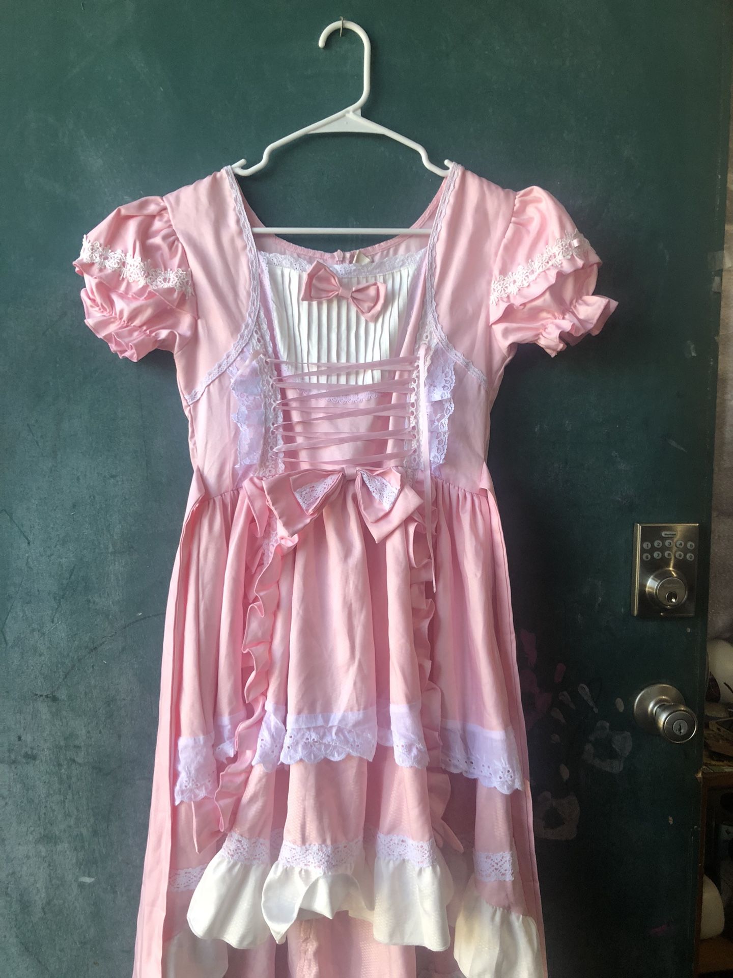 J Yuefang Pink White Long Sleeve Ruffled Lace Lolita Dress