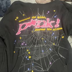 Black And Pink Sp5der Hoodie Medium 