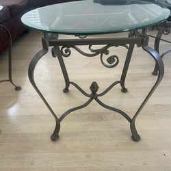 Two Side/End Tables With Glass Table Top And Metal Framing