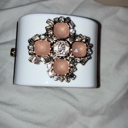 Designer Cuff Bracelet Like New Peach Gem Stones Thick Cuff 