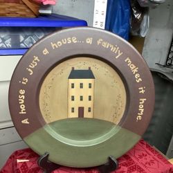 Primitive Plate 14 1/2 Lovely Design With Stand