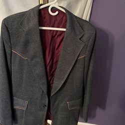 Lee Blazer Mens 44R Gray Long Sleeve Cotton Denim Jacket Vintage USA Made
