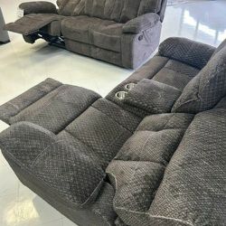 Manual Reclining Bravo 2pc Sofa and Loveseat Charcoal, Livingroom Set Couch Furniture 
