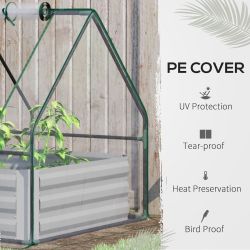 Outsunny 4' x 3' Galvanized Raised Garden Bed with Mini PVC Greenhouse Cover, Outdoor Metal Planter Box with 2 Roll-Up Windows for Growing Flowers, Fr